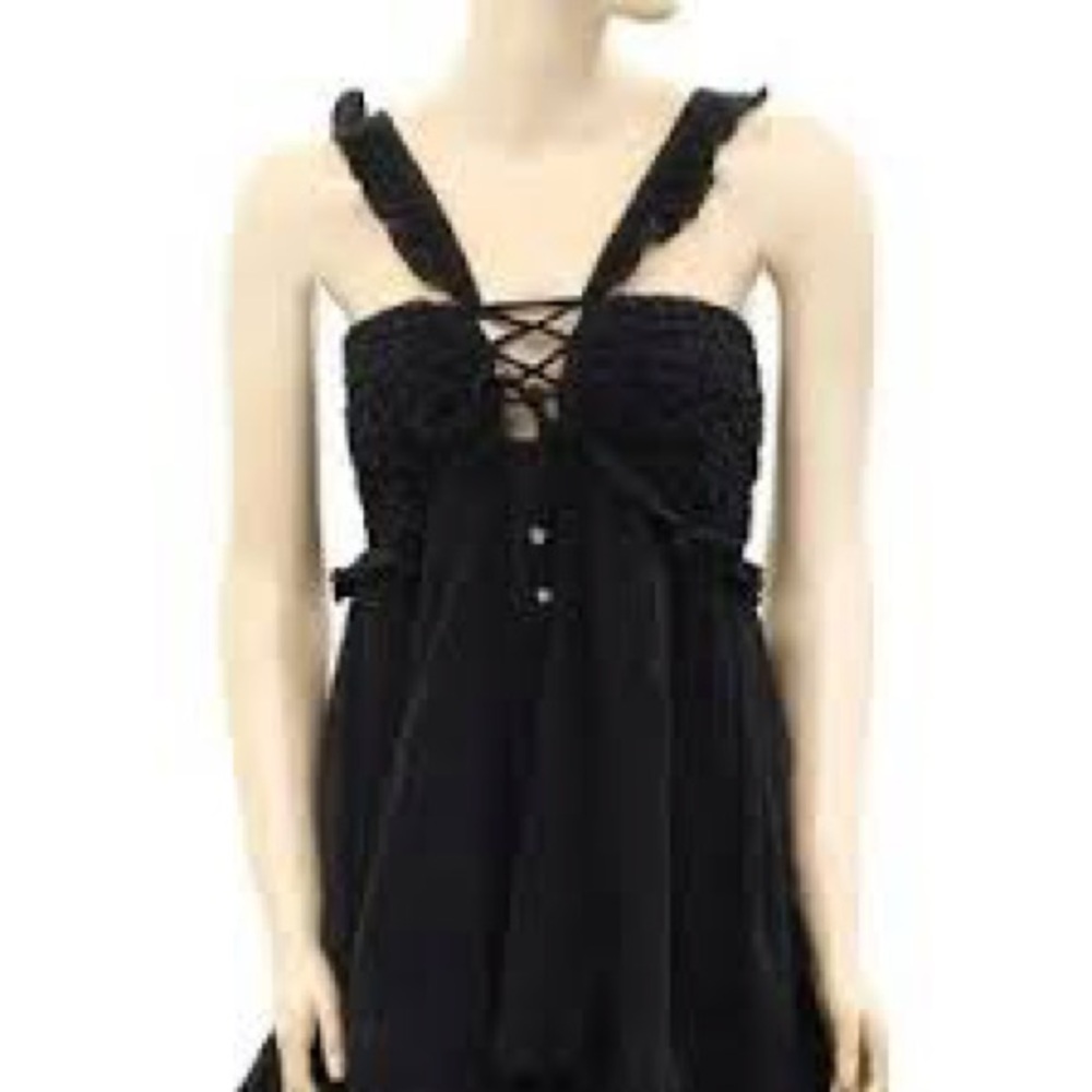 Black Ruffle Lace-Up Dress